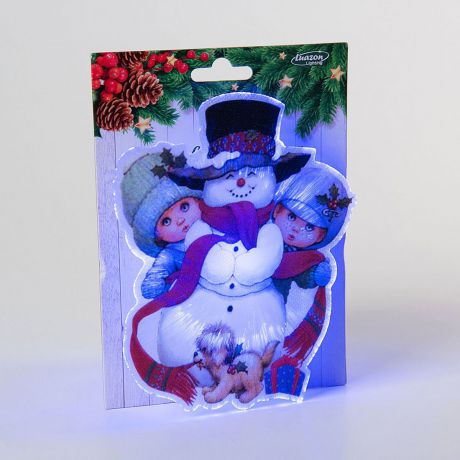 Картинка световая Luazon "Снеговик с детьми", на магните