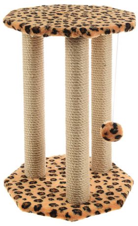 Когтеточка Меридиан "Ротонда", с игрушкой, цвет: коричневый, черный, бежевый, 35 х 35 х 50 см