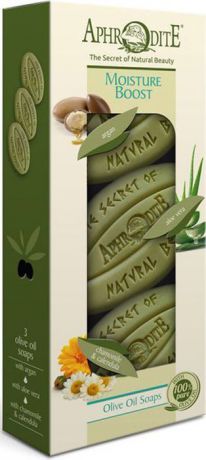 Aphrodite Набор мыла оливкового "Интенсивное увлажнение": с арганой, с алоэ вера, с ромашкой и календулой, 3 х 255 г