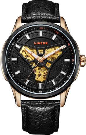 Часы наручные мужские Lincor, цвет: черный, золотистый. 1227S14L1