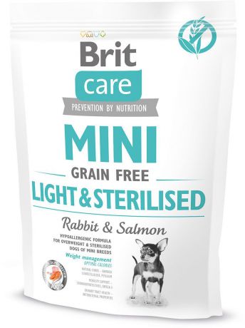 Корм сухой беззерновой Brit Care "Mini Light & Sterilised" для взрослых собак мини-пород с избыточным весом или стерилизованных, 400 г