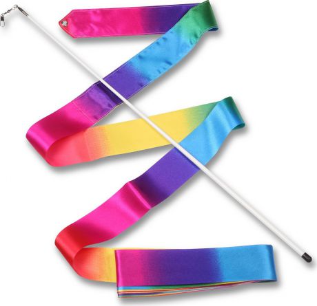 Лента гимнастическая Indigo, с палочкой, цвет: разноцветный, длина 4 м