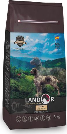 Корм сухой "Landor", полнорационный, для взрослых собак всех пород, ягненок с рисом, 15 кг