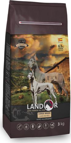 Корм сухой "Landor", полнорационный, для взрослых собак крупных пород, ягненок с рисом, 15 кг