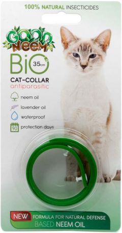 Ошейник для кошек Good Neem "Антипаразитарный БИО", F4204, с маслом дерева Ним, зеленый, 35 см