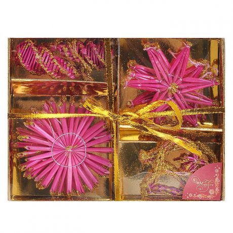 Набор новогодних подвесных украшений "Звездочки и снежинки", цвет: розовый, 10 шт