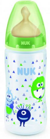 Бутылочка для кормления NUK First Choice Plus, с латексной соской, от 0 месяцев, 300 мл, 10741677-Монстры зеленые