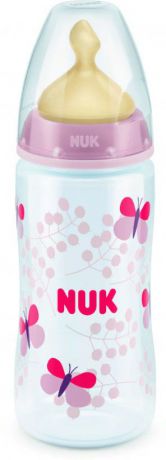 Бутылочка для кормления NUK First Choice Plus, с латексной соской, от 0 месяцев, 300 мл, 10741677-Бабочка розовая
