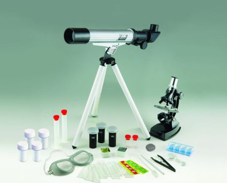 Набор для опытов и экспериментов Edu-Toys Science Kit "Телескоп + микроскоп (600х)", серый