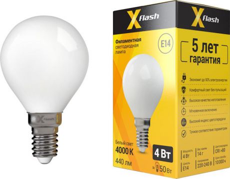 Лампа светодиодная X-Flash XF-E14-FLM-P45-4W-4000K-230V