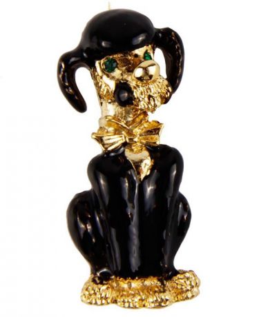 Винтажная брошь "Собачка". Бижутерный сплав золотого тона, кристаллы, эмаль. Конец ХХ века