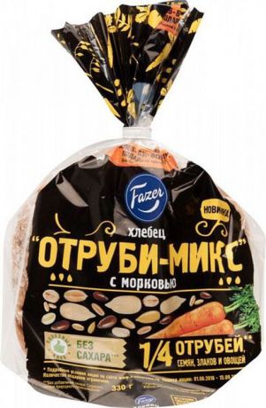 Хлеб Fazer "Хлебец Отруби-Микс с морковью", 330 г