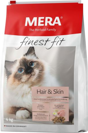 Сухой корм для кошек Mera Finest Fit Hair & Skin, для кожи и шерсти, 4 кг