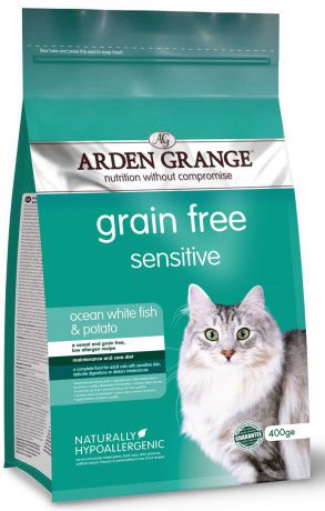 Корм сухой "Arden Grange", беззерновой, для взрослых кошек с деликатным желудком и/или чувствительной кожей, 0,4 кг