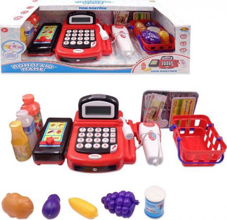 Набор игровой ABtoys Помогаю маме "Касса",PT-00829, красный, черный, с продуктами и аксессуарами, 31 предмет