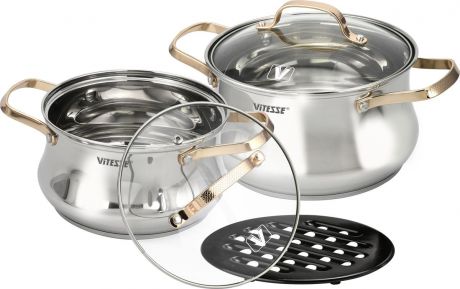 Набор посуды "Vitesse", цвет: серебристый, золотой, 5 предметов. VS-2082