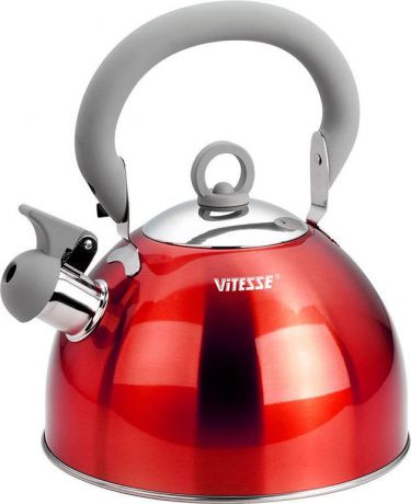 Чайник Vitesse "Hanya" со свистком, цвет: красный, 2,5 л
