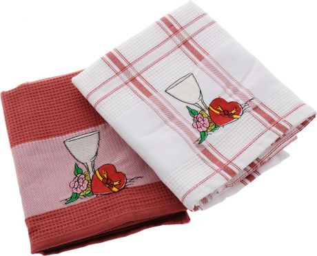 Набор кухонных полотенец Soavita "Дуэт", цвет: красный, белый, 43 х 68 см, 2 шт. 42834
