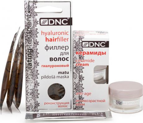 Набор косметики для ухода за кожей DNC "Керамиды" Крем антивозрастной, 15 мл + Филлер для волос, 15 мл х 3 шт + ПОДАРОК Шоколад для лица, 7,5 мл