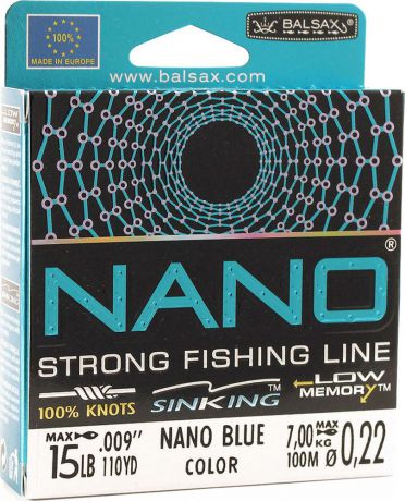 Леска Balsax Nano Blue, 100 м, 0,22 мм, 7,0 кг