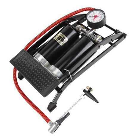 Насос двухкамерный ножной "Foot Pump" авто/вело ниппель, с манометром, цвет: черный. Т15702