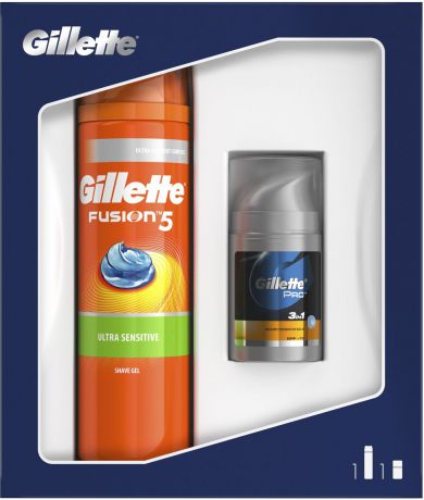 Подарочный набор Gillette Fusion5: Гель для бритья, для чувствительной кожи, 200 мл, Бальзам после бритья "Мгновенное увлажнение", 50 мл
