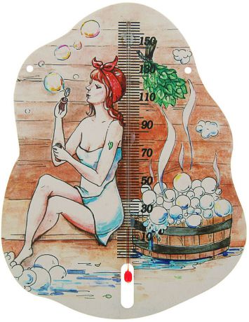 Термометр для бани и сауны Добропаровъ "Мыльные пузыри" с УФ печатью, деревянный, 2254811, 19 ? 25 см