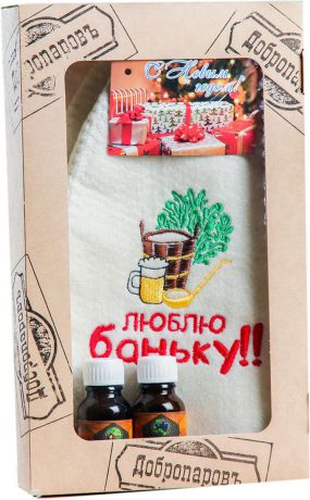 Набор для бани Добропаровъ "Люблю баньку" шапка, масло кедра и пихты, 3933573