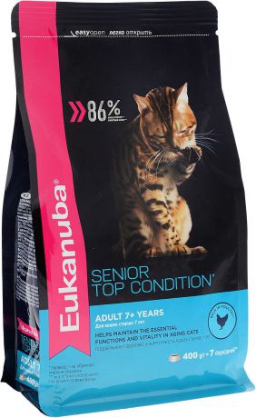 Корм сухой Eukanuba "Senior Top Condition" для пожилых кошек, с домашней птицей, 400 г