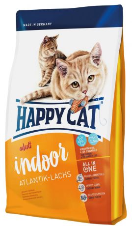 Корм сухой Happy Cat "Adult Indoor" для кошек с чувствительным пищеварением, атлантический лосось, 1,4 кг