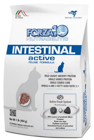 Корм сухой Forza10 "Active Line" для взрослых кошек при проблемах пищеварения, 0,454 кг
