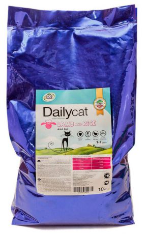 Корм сухой Dailycat "Adult Lamb & Rice", для взрослых кошек, с ягненком и рисом, 10 кг