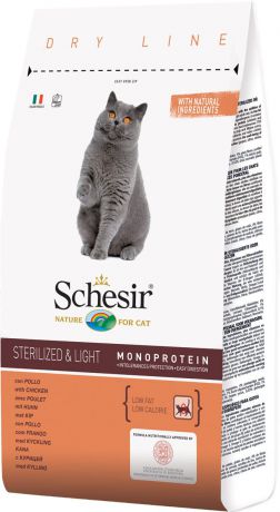Корм сухой Schesir, для стерилизованных кошек и кастрированный котов с избыточным весом, 10 кг