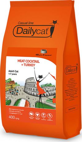 Корм сухой Daily Cat Casual Line "Meat Cocktail with Turkey", для кошек, мясной коктейль с индейкой, 400 г