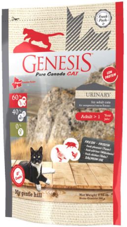 Корм сухой Genesis "Pure Canada My Gentle Hill Urinary", для взрослых кошек, склонных к проблемам мочеполовой системы, с кабаном, фазаном и курицей, 340 г