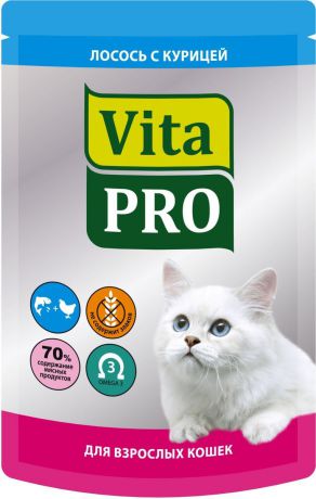 Консервы для кошек Vita Pro "Мясное меню", с курицей и лососем, 100 г