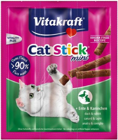 Лакомство для кошек Vitakraft "Cat-Stick Mini", мясные колбаски с уткой и кроликом, 3 х 6 г