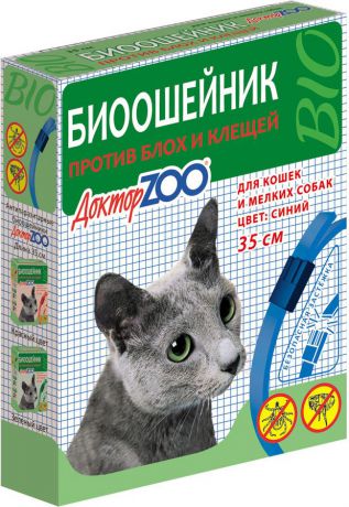 БИОошейник Доктор ZOO для кошек и мелких собак, от блох и клещей, синий, 35 см