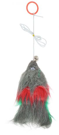 Игрушка для животных Каскад "Рыбка", с перьями, на резинке с колокольчиком, длина 13 см