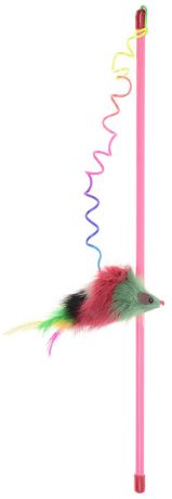 Игрушка для кошек Dezzie "Дразнилка Мышь-клоун", цвет: розовый, красный, зеленый, длина 46 см