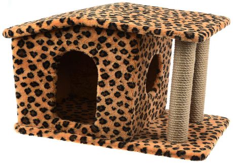 Игровой комплекс для кошек Меридиан "Патриция", с домиком и когтеточкой, цвет: коричневый, черный, бежевый , 63 х 40 х 41 см
