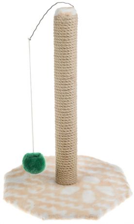 Когтеточка "Меридиан", на подставке, с игрушкой, цвет: бежевый, белый, высота 52 см