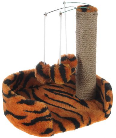 Когтеточка для котят "Меридиан", с лежанкой, цвет: оранжевый, черный, бежевый, 34 х 26 х 34 см