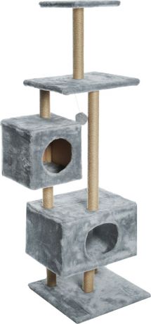 Домик-когтеточка "Меридиан", квадратный, с площадкой и полкой, цвет: светло-серый, 65 х 51 х 173 см