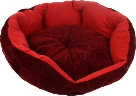 Лежак для животных ЗооМарк "Цветочек", цвет: бордовый, красный, диаметр 64 см