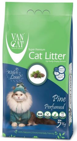 Наполнитель для кошачьих туалетов "Van Cat", комкующийся, без пыли, с ароматом соснового леса, 5 кг
