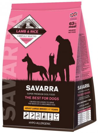 Корм сухой "Savarra" для взрослых собак крупных пород, с ягненком и рисом, 3 кг