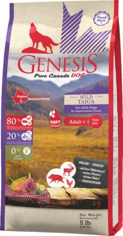Корм сухой Genesis Pure Canada "Wild Taiga Soft", для взрослых собак, с мясом дикого кабана, северного оленя и курицы, 2,27 кг