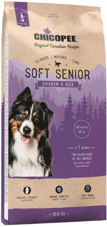 Корм сухой Chicopee "CNL Soft Senior Chicken & Rice", полувлажный, для пожилых собак всех пород, с курицей и рисом, 15 кг
