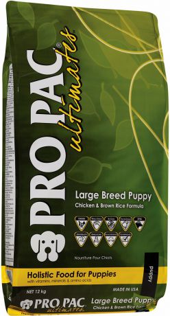 Корм сухой Pro Pac Ultimates "Суперпремиум. Large Breed Puppy" для щенков крупных пород, с курицей и коричневым рисом, 12 кг